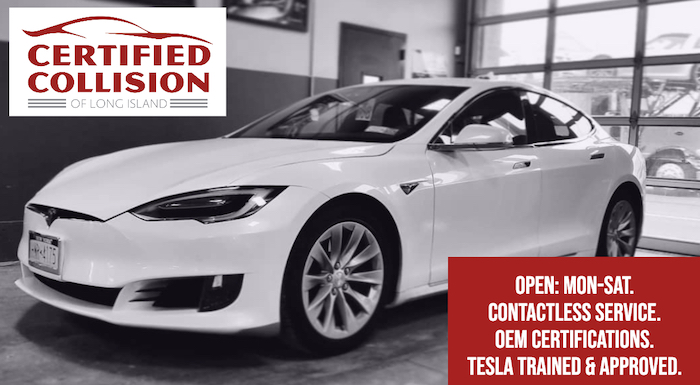 Certified Collision of Long Island, in Freeport, NY 11520 is our Tesla Certified partner shop.